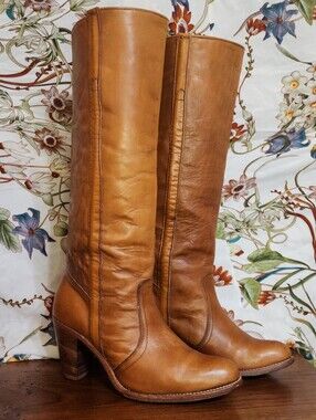 Frye Black Label Campus Boots – Vtg 70's – Women’s 9 B – Cognac Tan Leather –